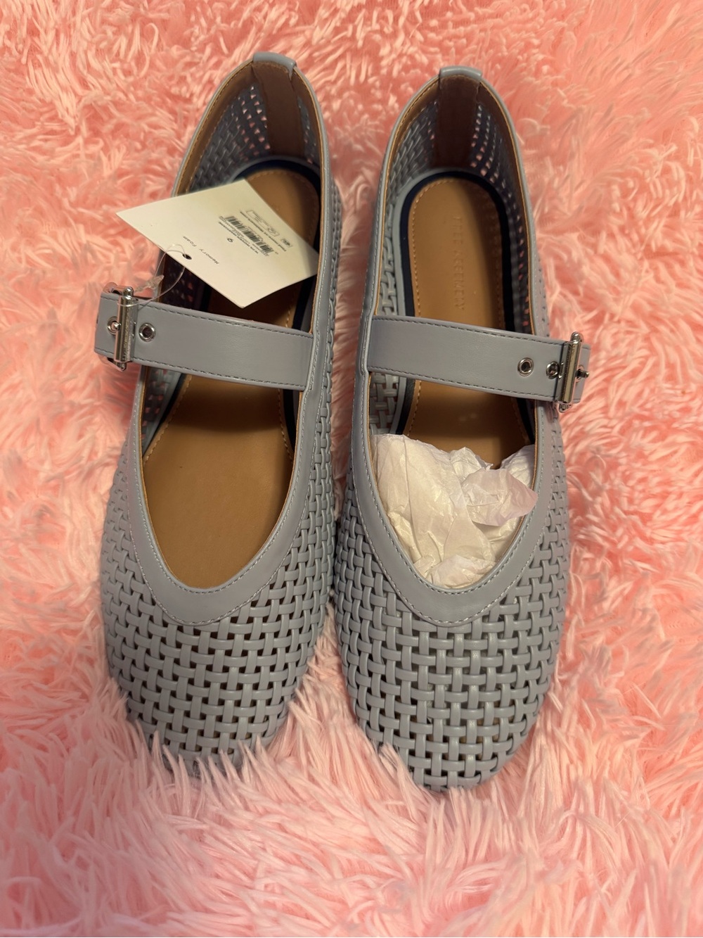 Woven Mary Jane Flats in Light Gray